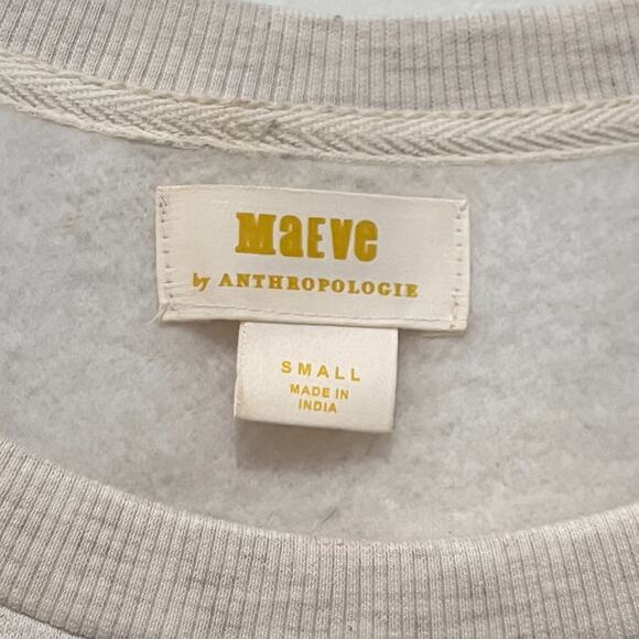 Anthropologie Maeve Embellished Collar Pullover Sweatshirt Light Sand S - Picture 7 of 10